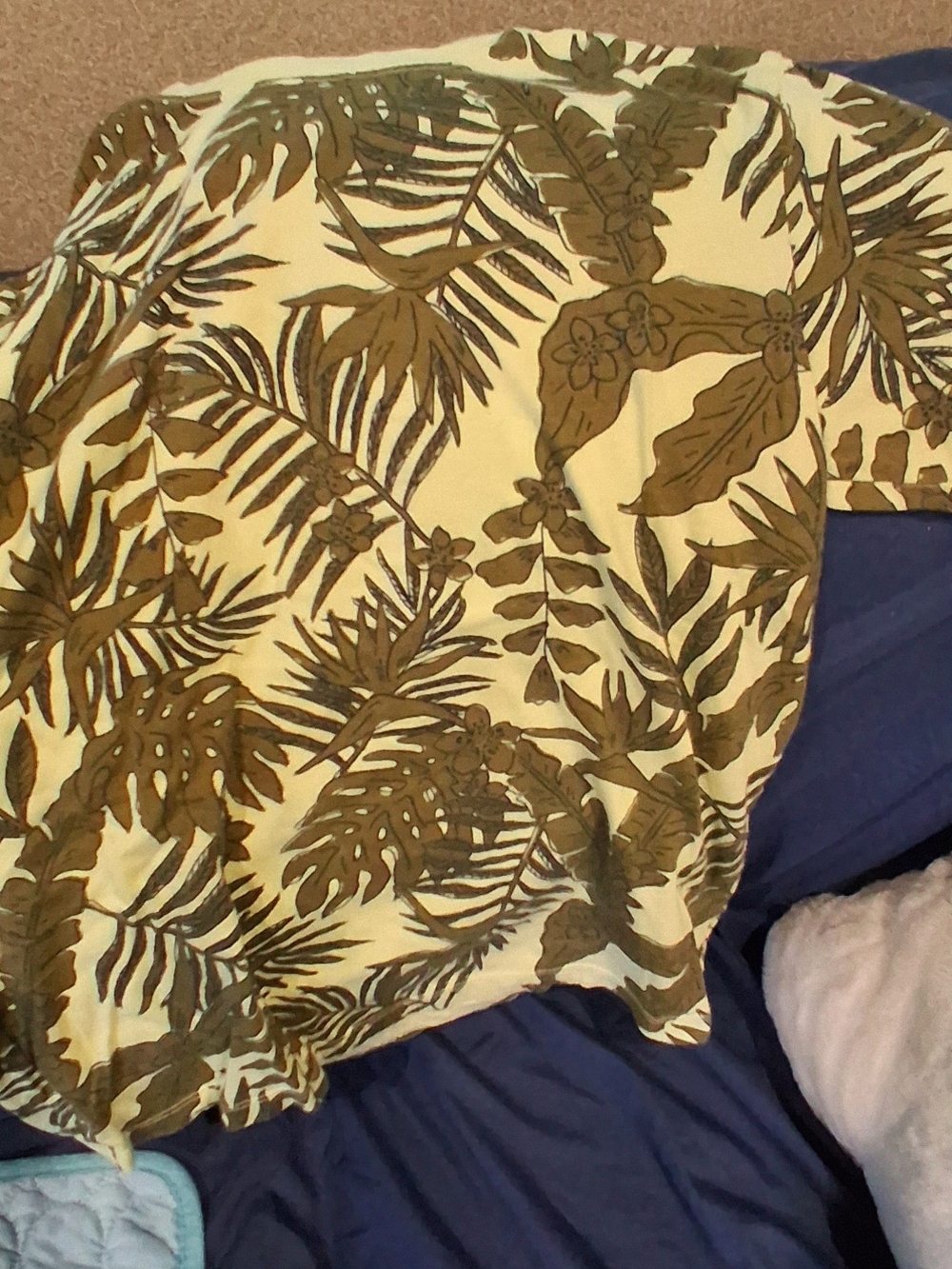 wonder nation Yellow Tee with Olive Green Tropical Leaf Print